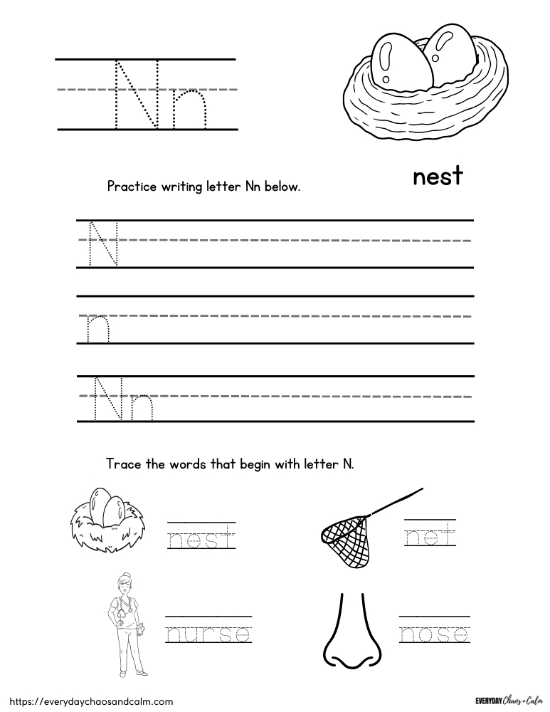 Free Printable Letter N Worksheets