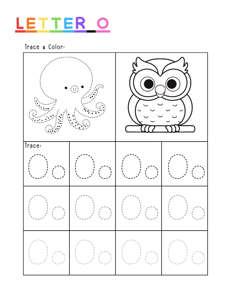letter O tracing worksheet, education printable, PDF, instant download, kids