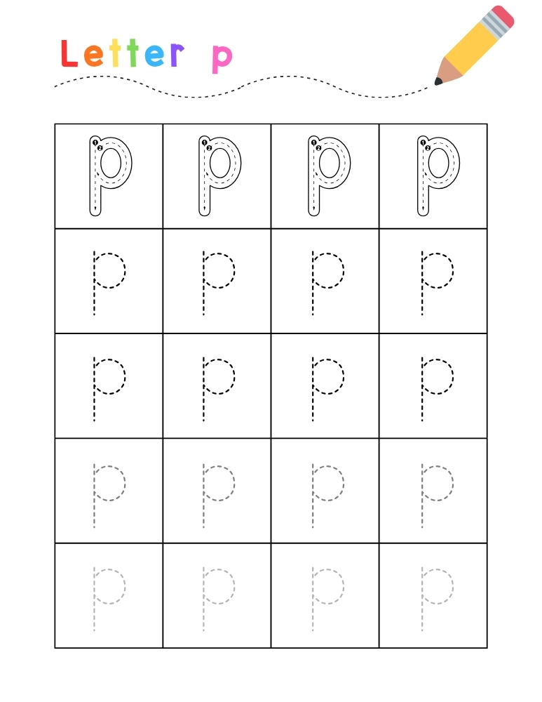 letter P tracing worksheet, education printable, PDF, instant download, kids