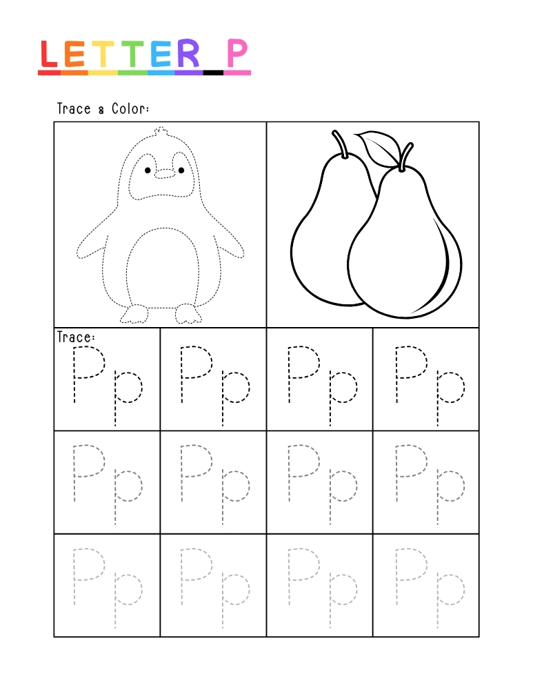 letter P tracing worksheet, education printable, PDF, instant download, kids