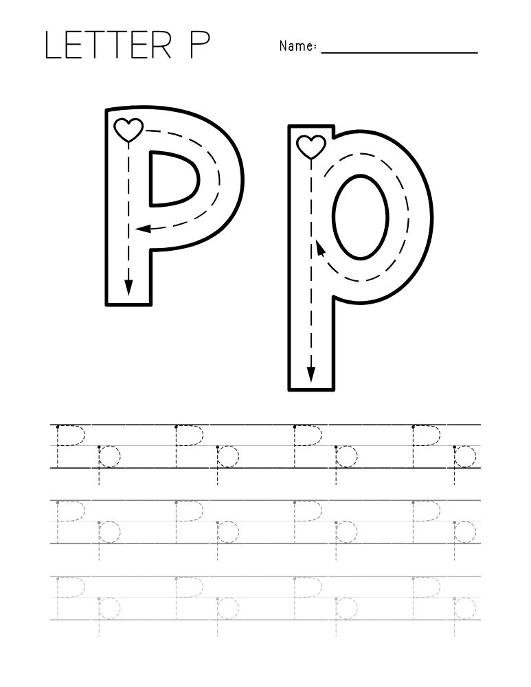 letter P tracing worksheet, education printable, PDF, instant download, kids