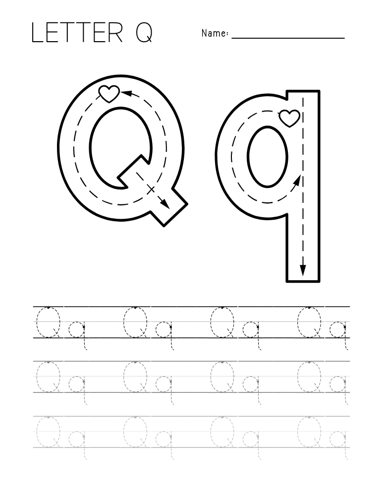 letter Q tracing worksheet, education printable, PDF, instant download, kids