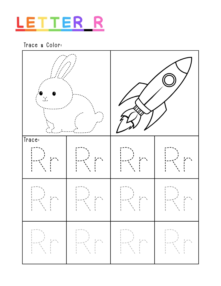 letter R tracing worksheet, education printable, PDF, instant download, kids