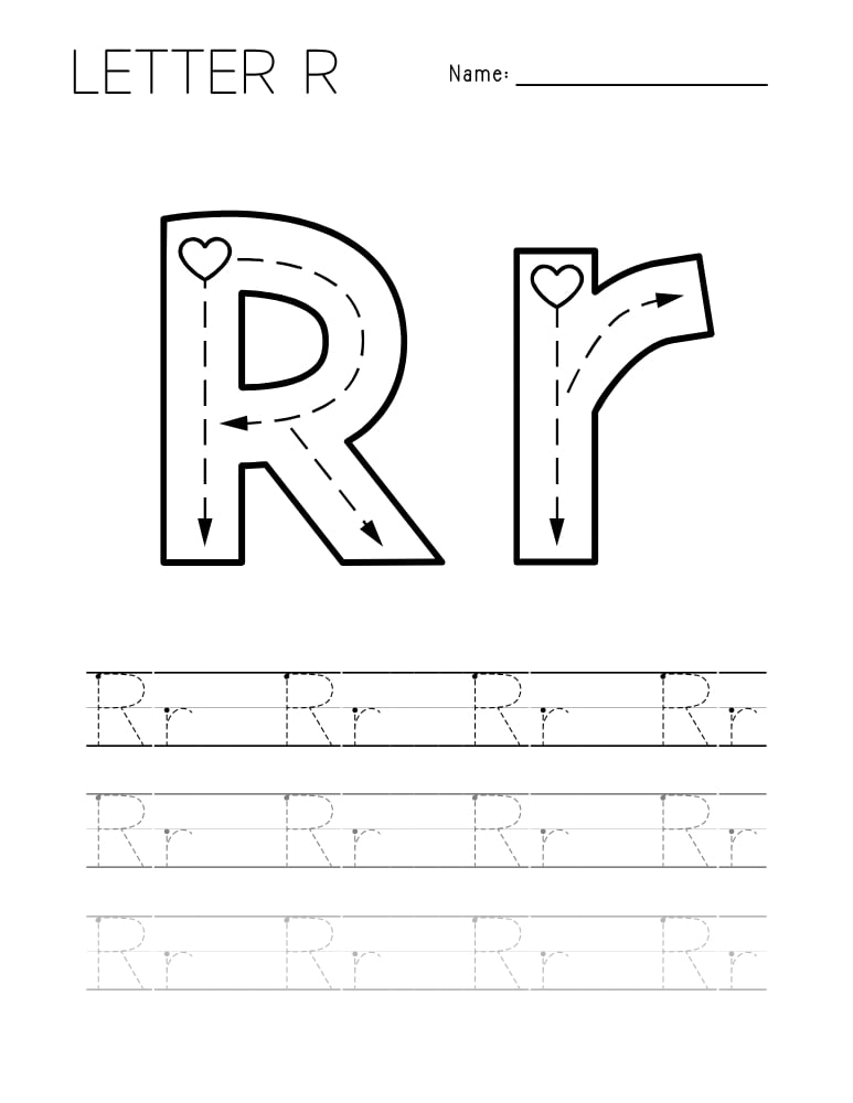 letter R tracing worksheet, education printable, PDF, instant download, kids