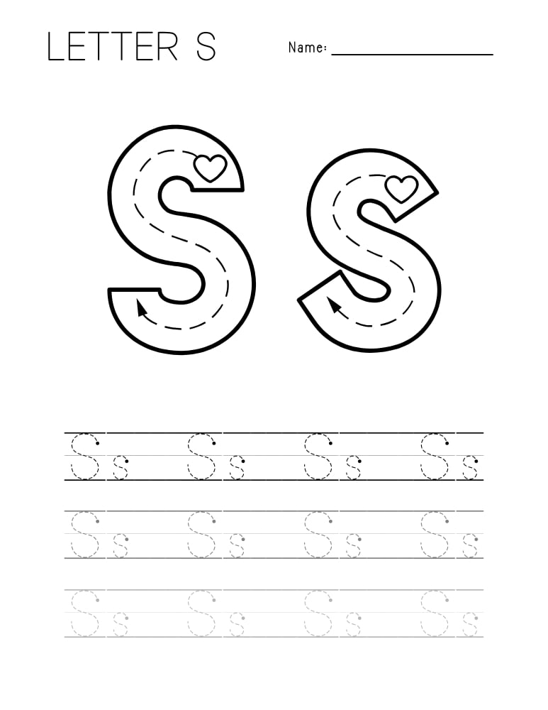 letter S tracing worksheet, education printable, PDF, instant download, kids
