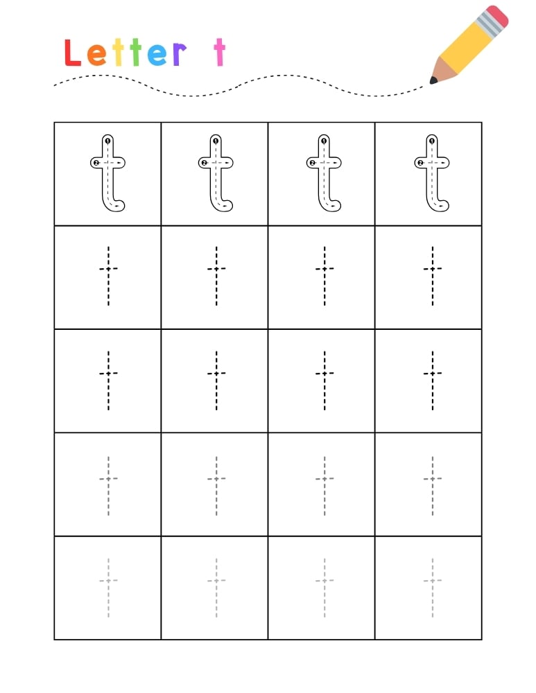 letter T tracing worksheet, education printable, PDF, instant download, kids