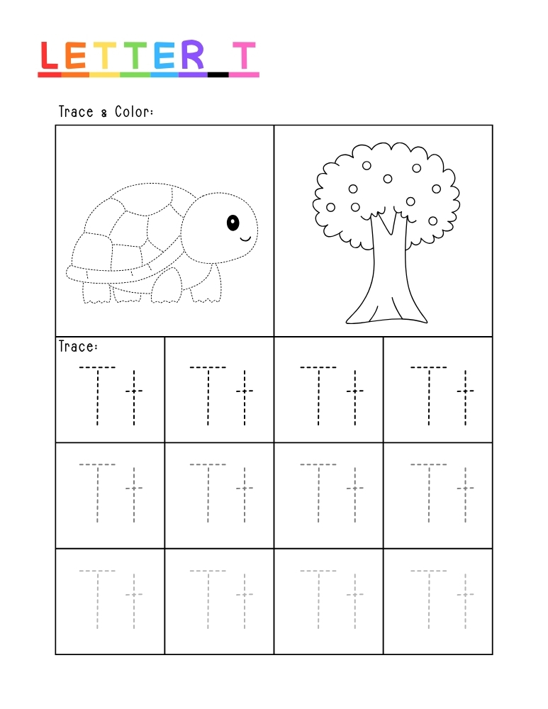 letter T tracing worksheet, education printable, PDF, instant download, kids