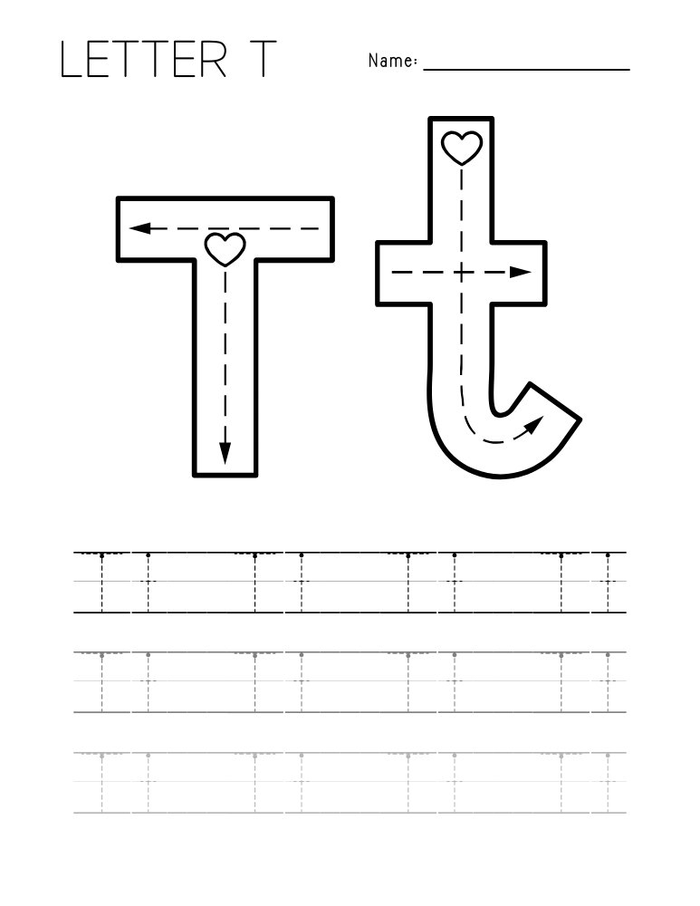 letter T tracing worksheet, education printable, PDF, instant download, kids