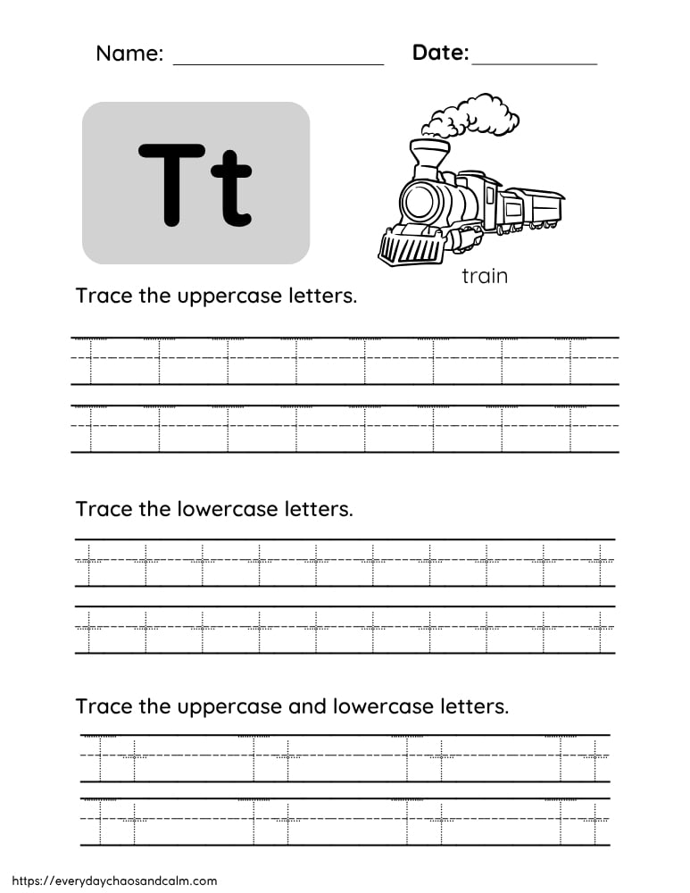 printable letter T worksheet, PDF, instant download, preschool, Kindergarten