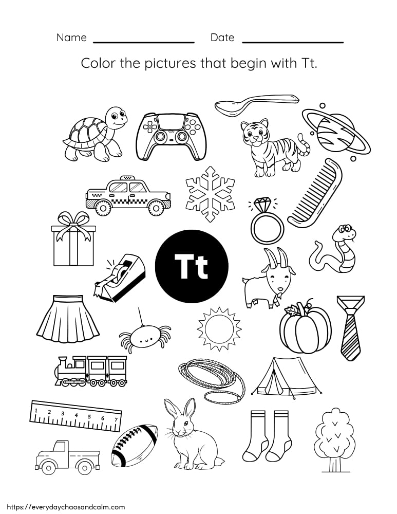 printable letter T worksheet, PDF, instant download, preschool, Kindergarten