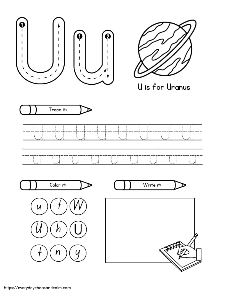 printable letter U worksheet, PDF, instant download, preschool, Kindergarten