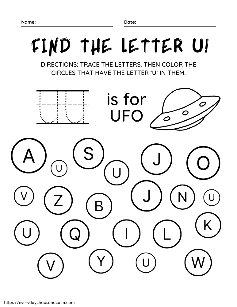 printable letter U worksheet, PDF, instant download, preschool, Kindergarten