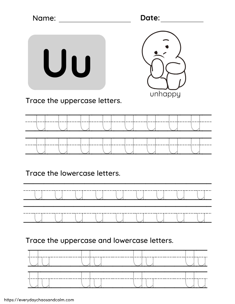 printable letter U worksheet, PDF, instant download, preschool, Kindergarten