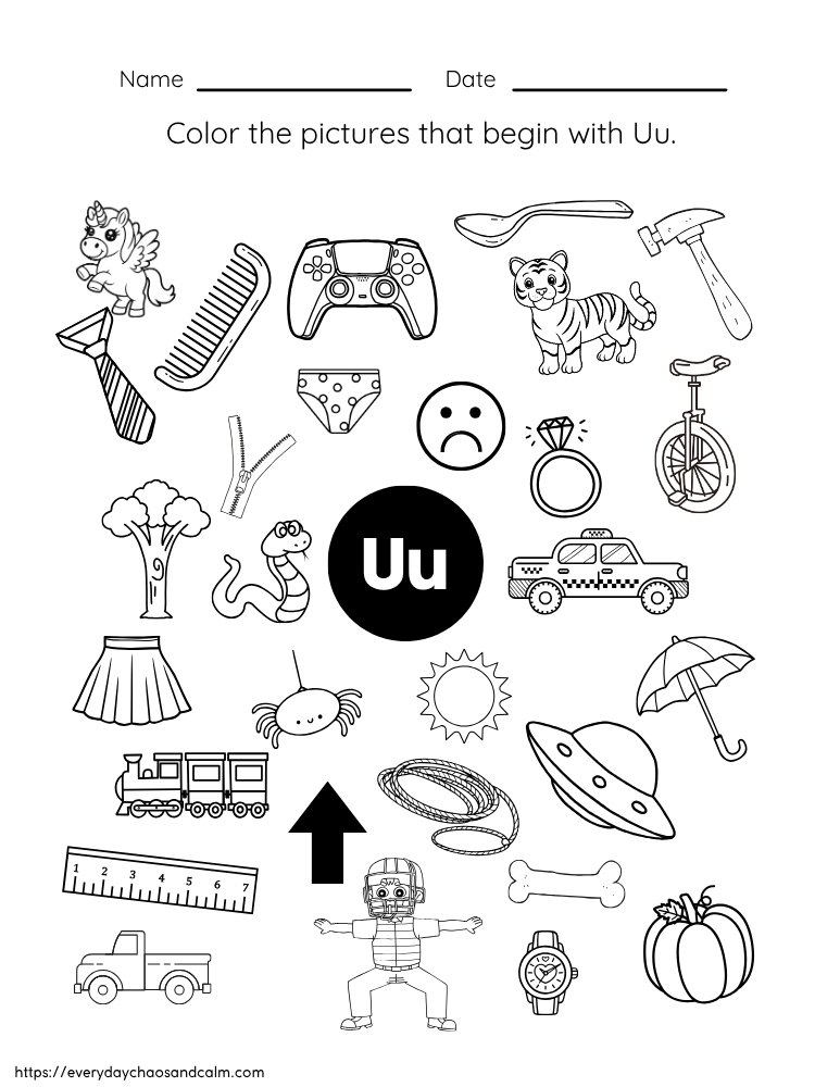 printable letter U worksheet, PDF, instant download, preschool, Kindergarten