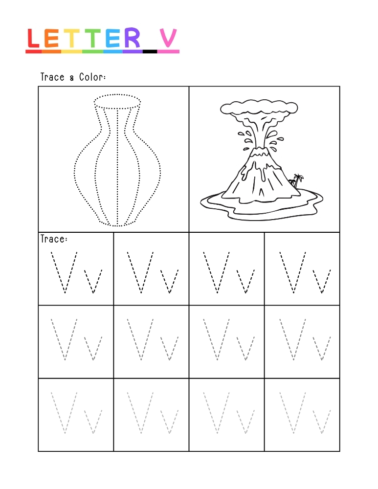 letter V tracing worksheet, education printable, PDF, instant download, kids