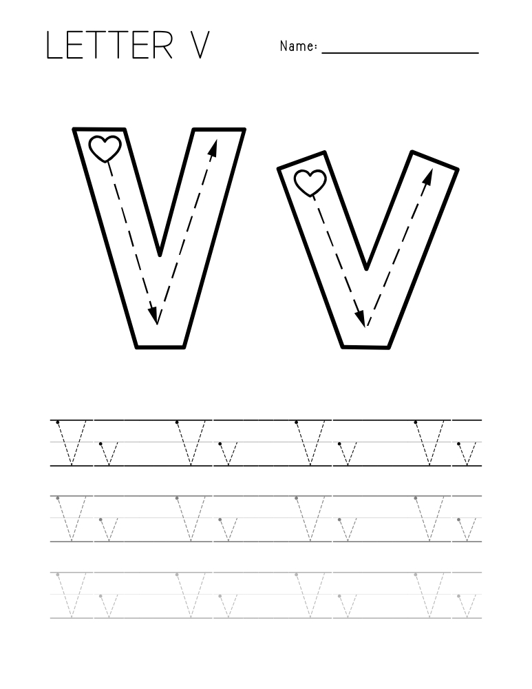 letter V tracing worksheet, education printable, PDF, instant download, kids