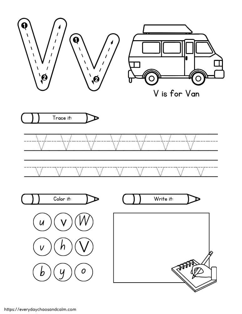 printable letter V worksheet, PDF, instant download, preschool, Kindergarten