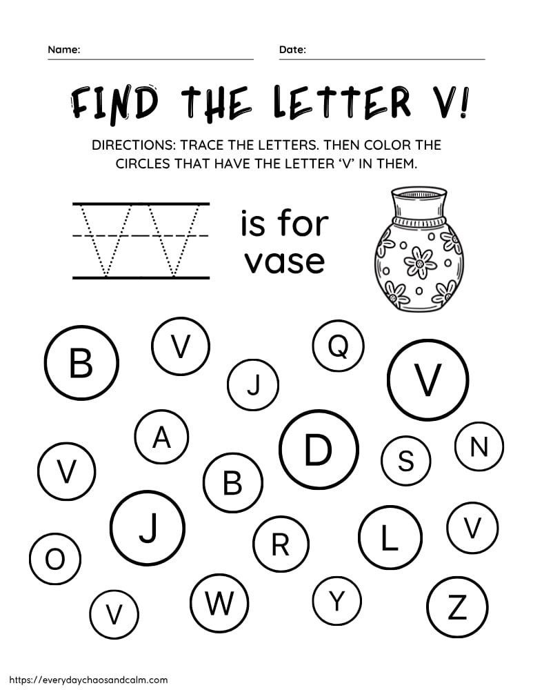 printable letter V worksheet, PDF, instant download, preschool, Kindergarten