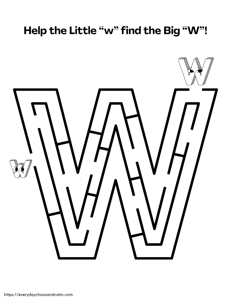 printable letter W worksheet, PDF, instant download, preschool, Kindergarten