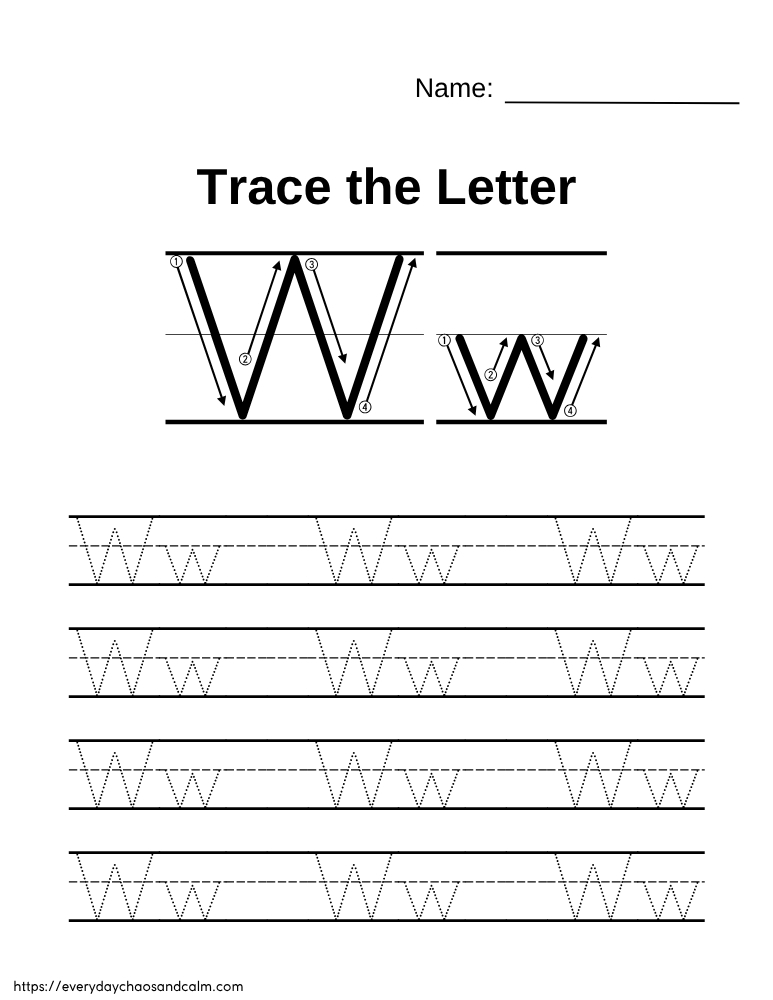 printable letter W worksheet, PDF, instant download, preschool, Kindergarten