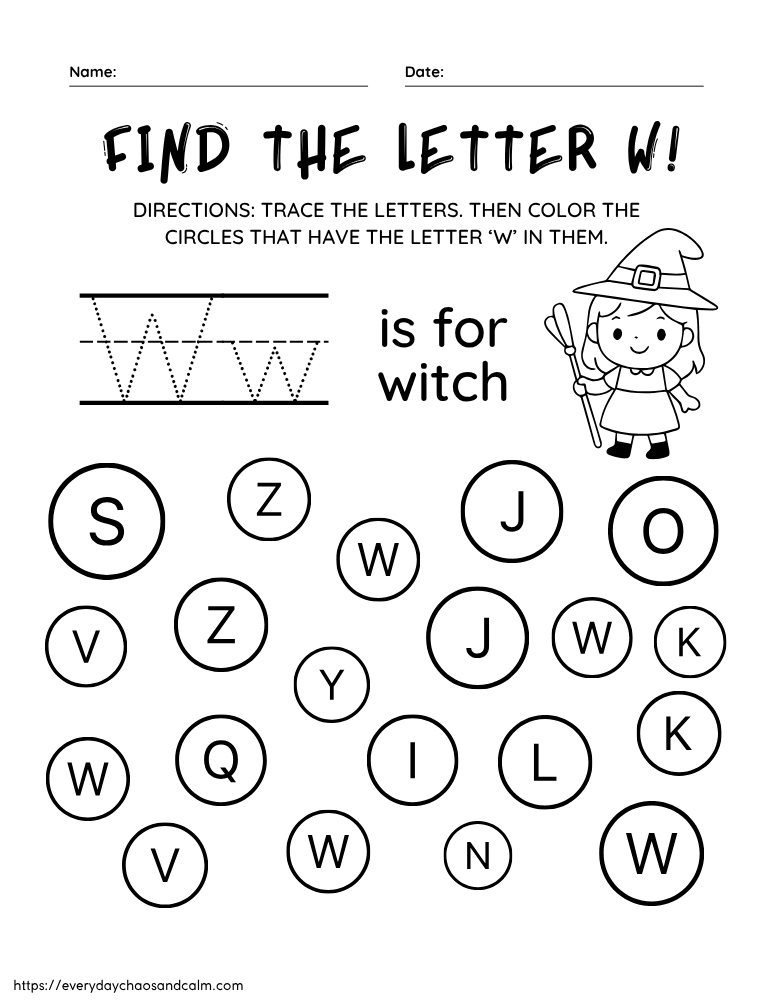 printable letter W worksheet, PDF, instant download, preschool, Kindergarten