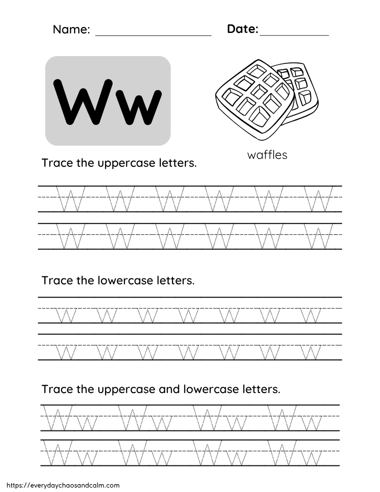 printable letter W worksheet, PDF, instant download, preschool, Kindergarten