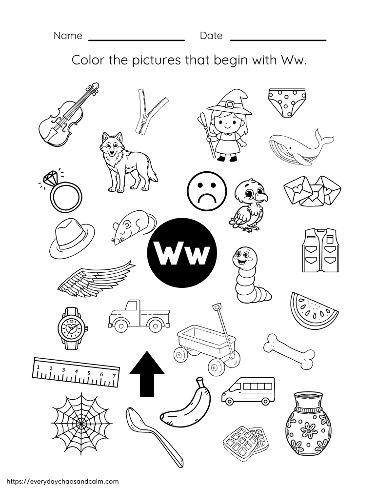 printable letter W worksheet, PDF, instant download, preschool, Kindergarten