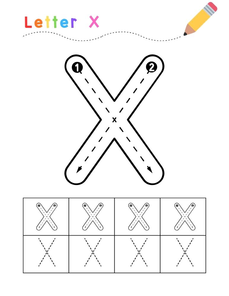letter X tracing worksheet, education printable, PDF, instant download, kids