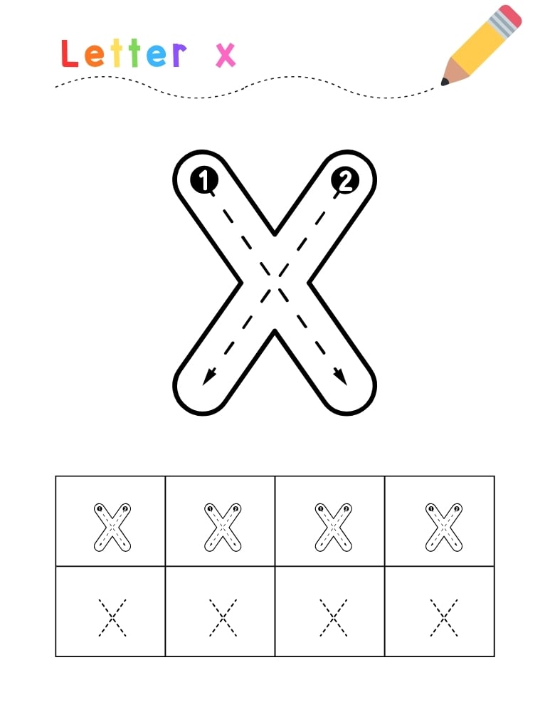 letter X tracing worksheet, education printable, PDF, instant download, kids