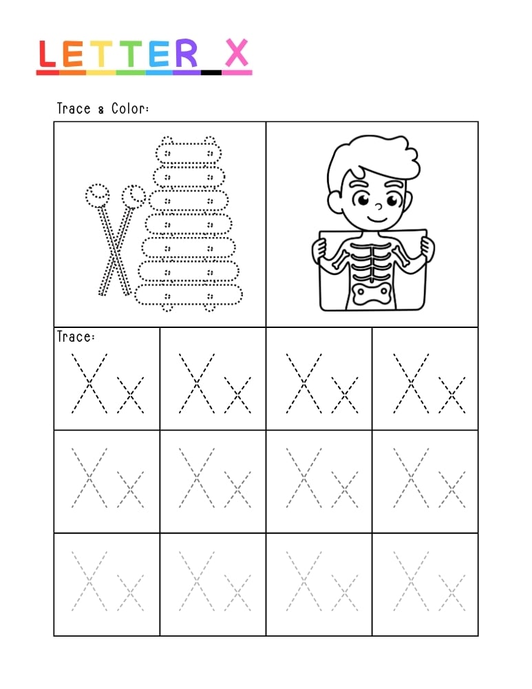 letter X tracing worksheet, education printable, PDF, instant download, kids