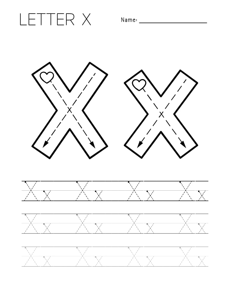 letter X tracing worksheet, education printable, PDF, instant download, kids