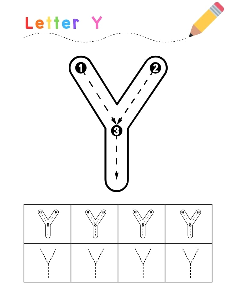letter Y tracing worksheet, education printable, PDF, instant download, kids