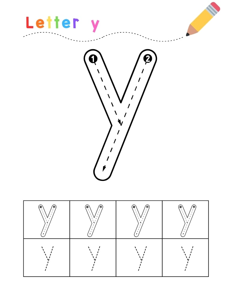 letter Y tracing worksheet, education printable, PDF, instant download, kids