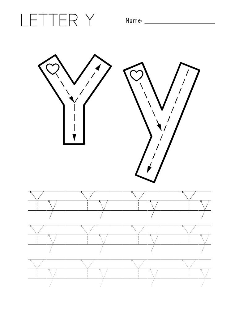 letter Y tracing worksheet, education printable, PDF, instant download, kids
