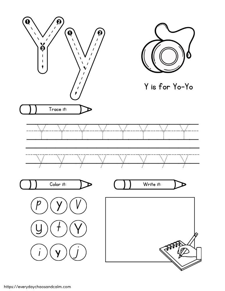 printable letter Y worksheet, PDF, instant download, preschool, Kindergarten