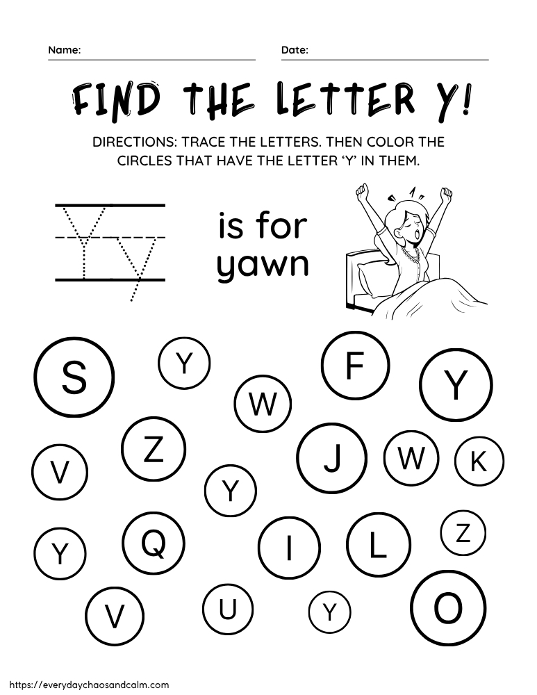 printable letter Y worksheet, PDF, instant download, preschool, Kindergarten