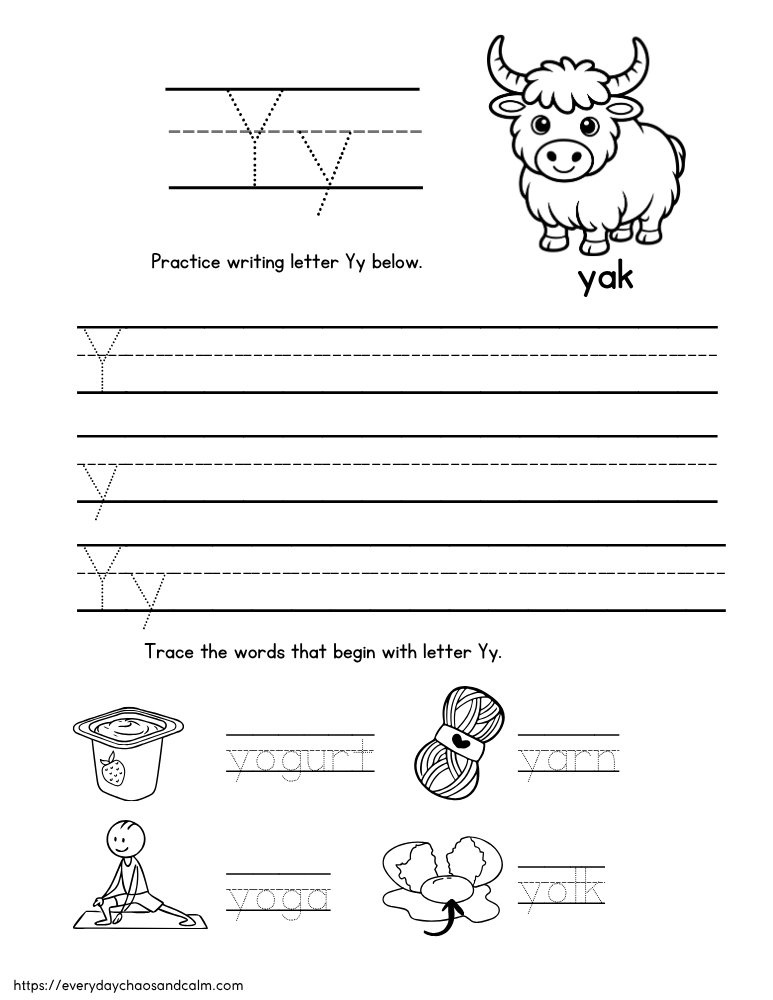 letter y practice worksheet