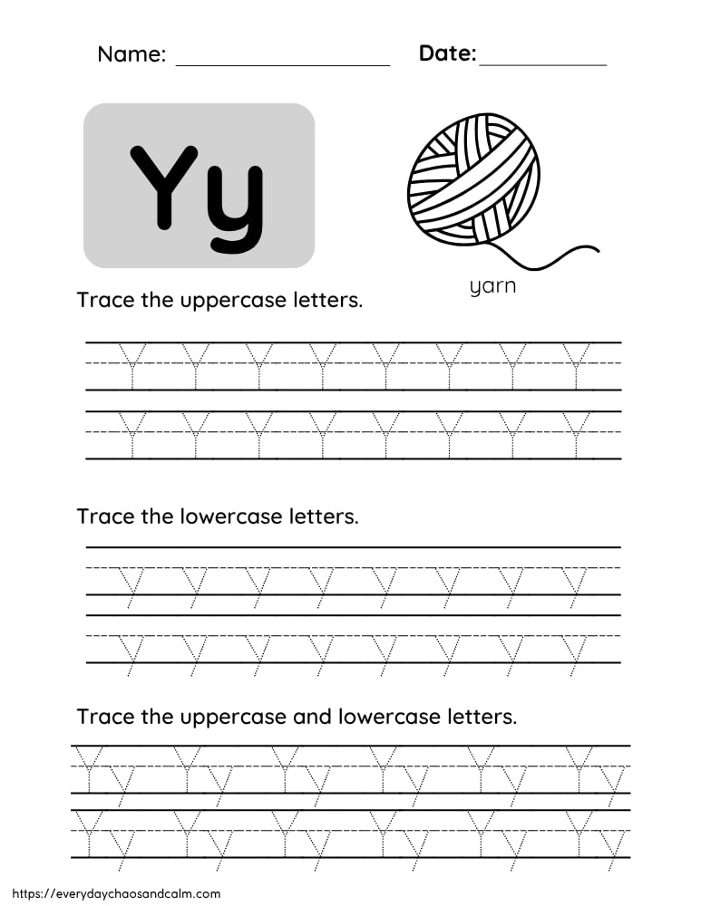 printable letter Y worksheet, PDF, instant download, preschool, Kindergarten