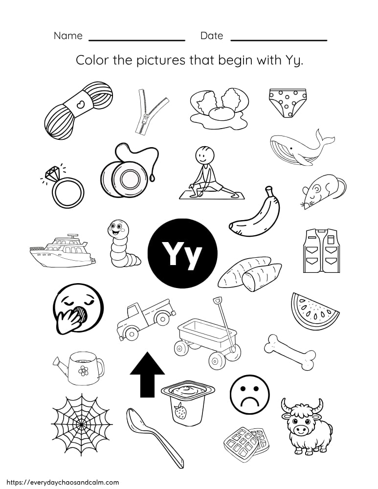 printable letter Y worksheet, PDF, instant download, preschool, Kindergarten
