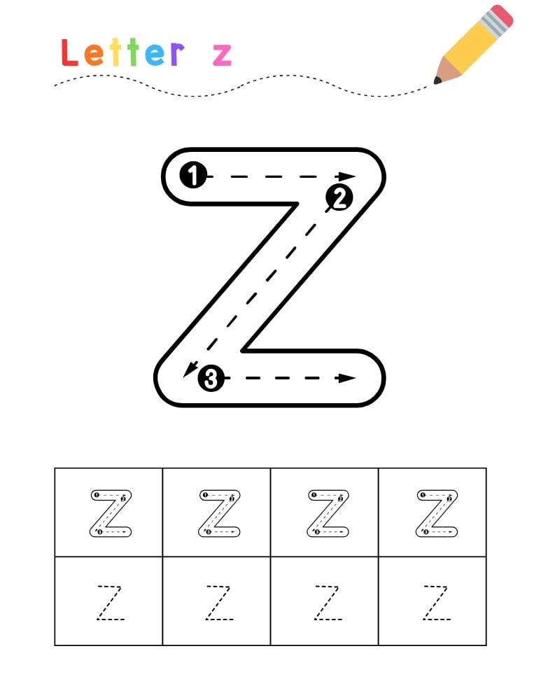 lowercase letter z tracing worksheet