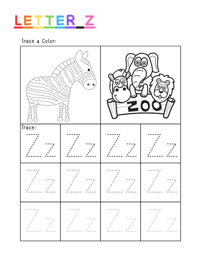 letter Z tracing worksheet, education printable, PDF, instant download, kids