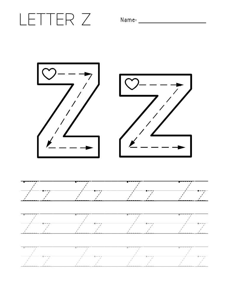 letter Z tracing worksheet, education printable, PDF, instant download, kids