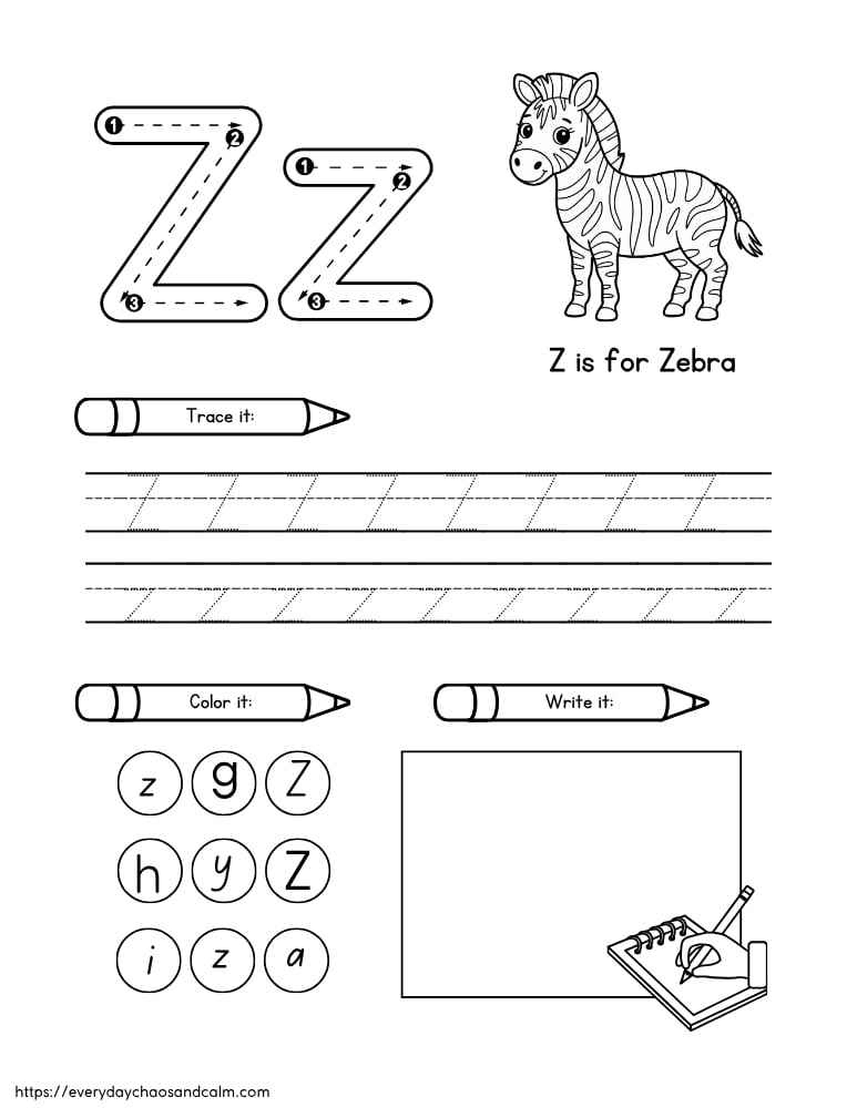 printable letter Z worksheet, PDF, instant download, preschool, Kindergarten