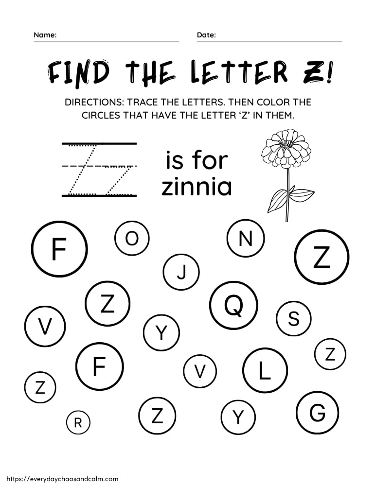 printable letter Z worksheet, PDF, instant download, preschool, Kindergarten