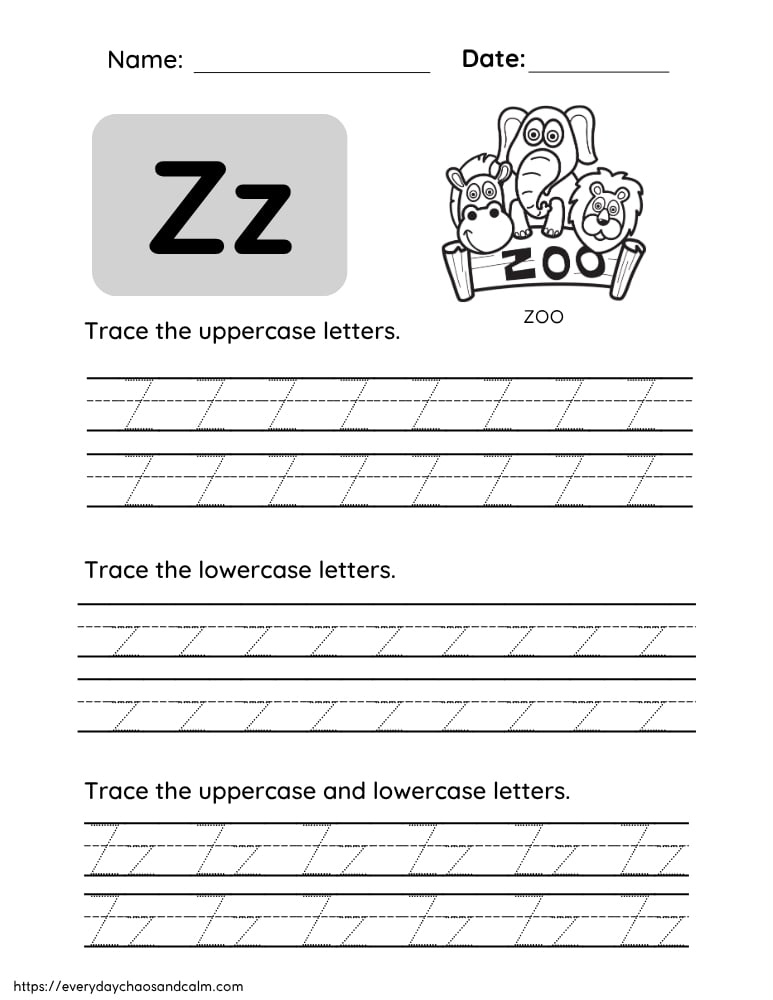 printable letter Z worksheet, PDF, instant download, preschool, Kindergarten