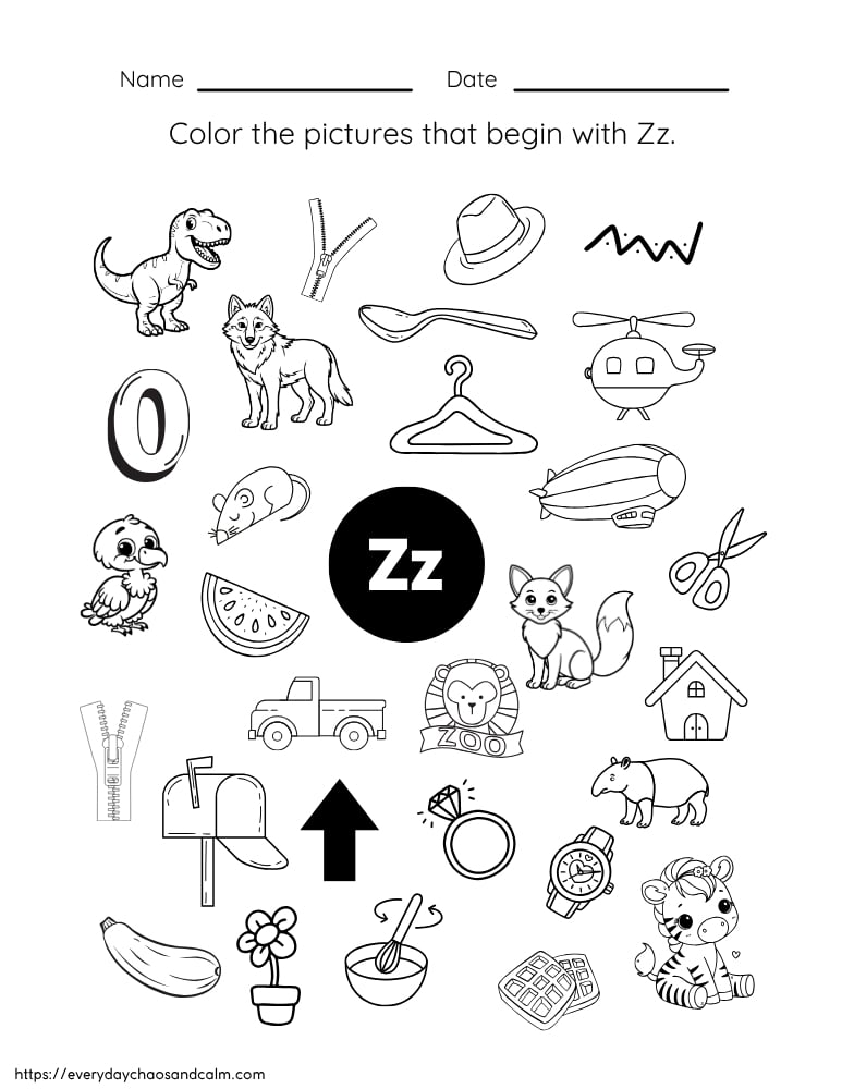 printable letter Z worksheet, PDF, instant download, preschool, Kindergarten