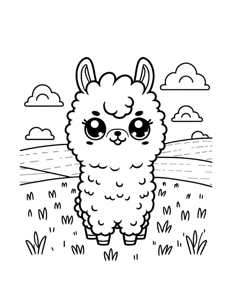 Cute Printable Llama Coloring Page Vector Coloring Page With Cute