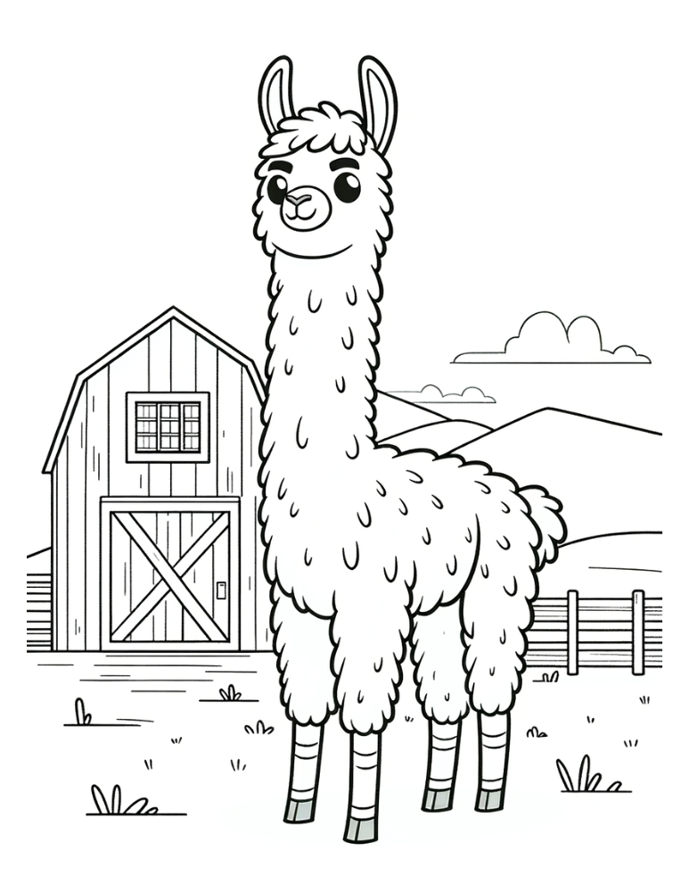 llama coloring page, PDF, instant download, kids