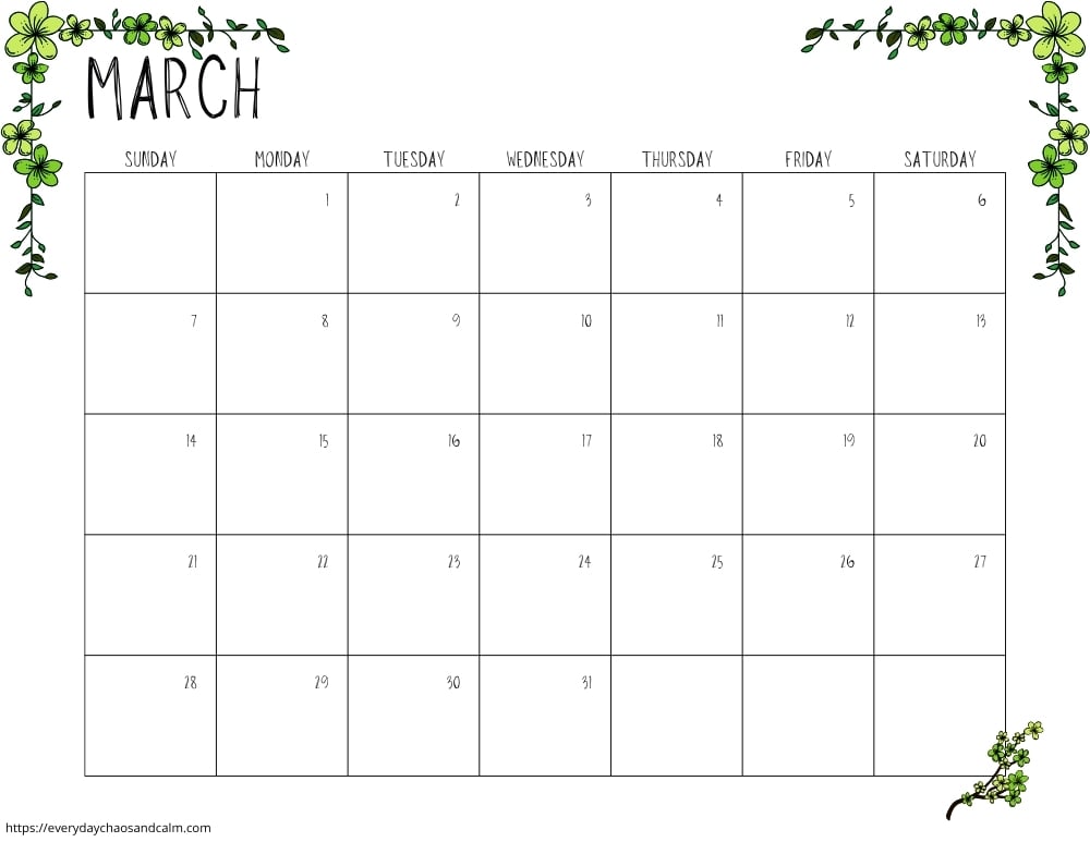 printable march 2027 calendar- sunday start