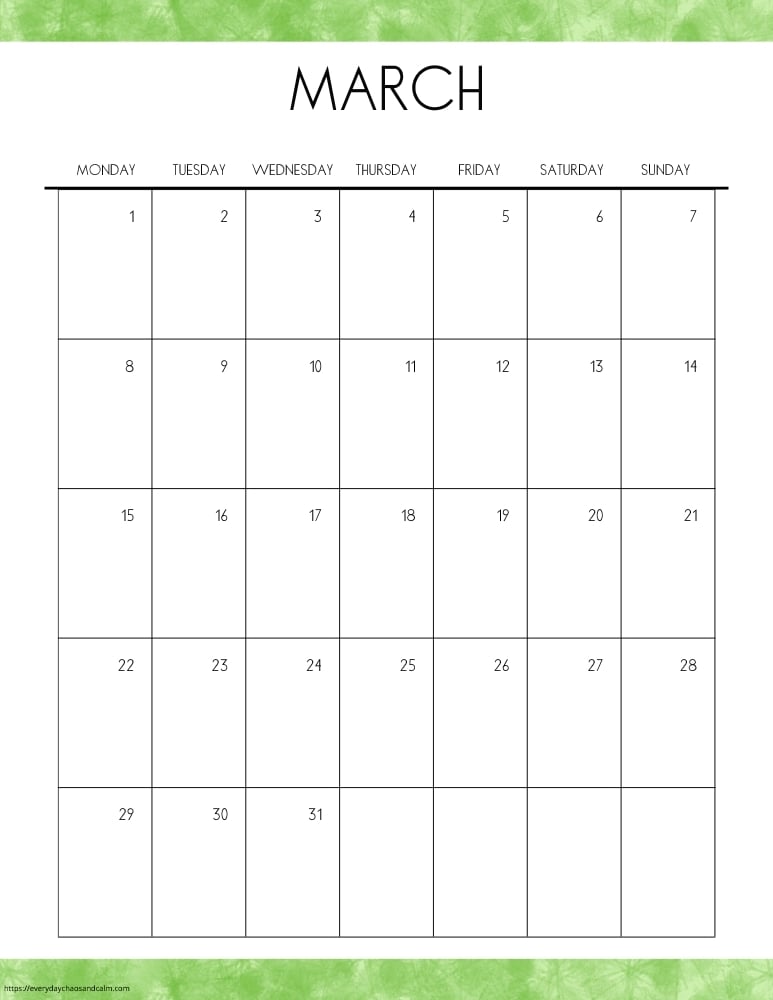 vertical printable march 2027 calendar- monday start